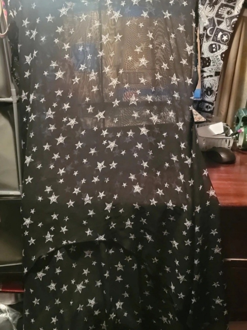 Cha Cha Vente 1X Sheer Black Star Print High-Low Tunic Dress Cover-Up Whimsy